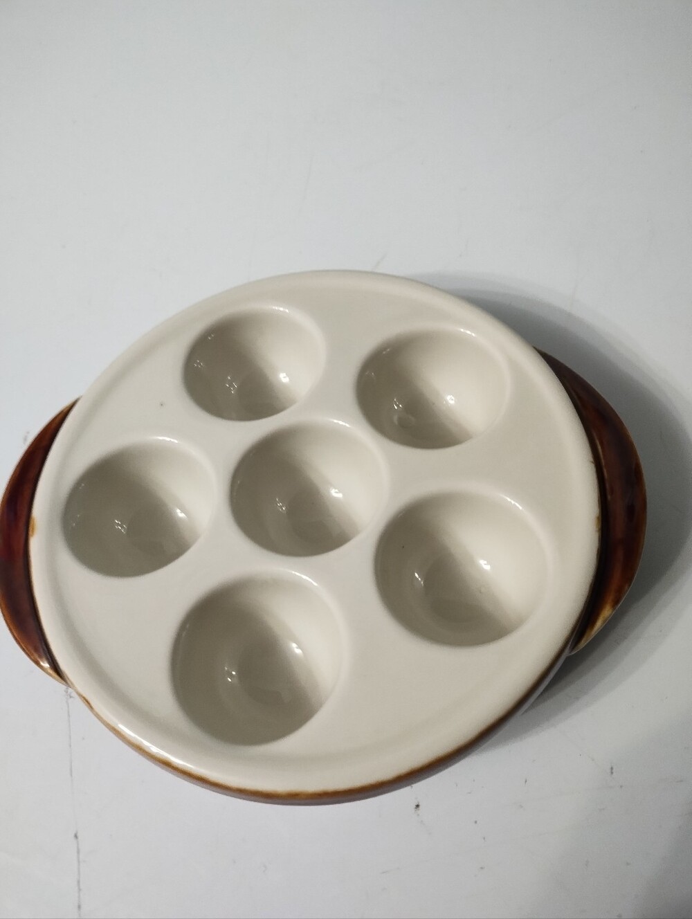 Vintage Hall Ceramic 6-Cup Egg/Escargot Serving Dish in Cream and Brown